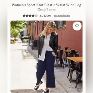 Lands' End navy Women's Sport Knit Wide Leg Crop Pants - Navy